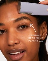 LUXE+ WITH MONTHLY REFILLS - LIMITED EDITION! Lilac | Model using LUXE+ dermaplaning device in Lilac