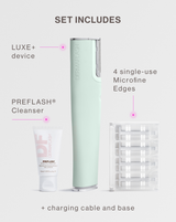 LUXE+ WITH MONTHLY REFILLS - Sea Foam | LUXE+ Sonic Dermaplaning device in Sea Foam