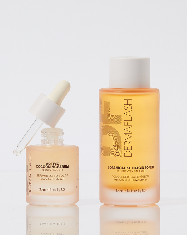 ACTIVE COCOONING SERUM and BOTANICAL KETOACID TONER from the TONER + SERUM SET 